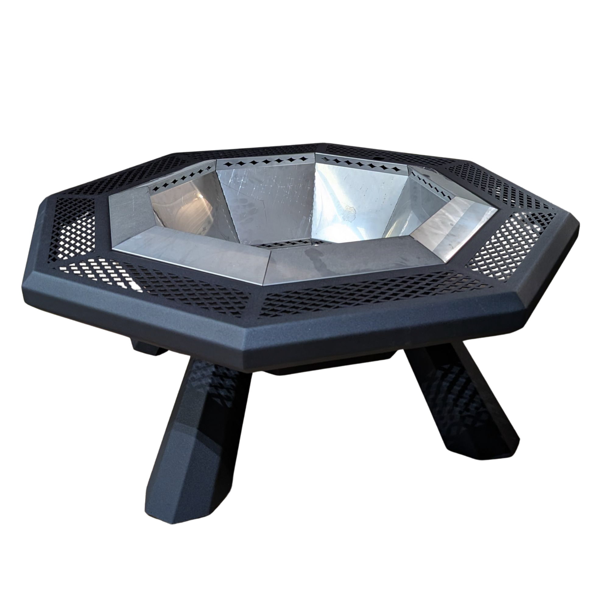 Eight-sided steel fire pit with removable stainless-steel insert