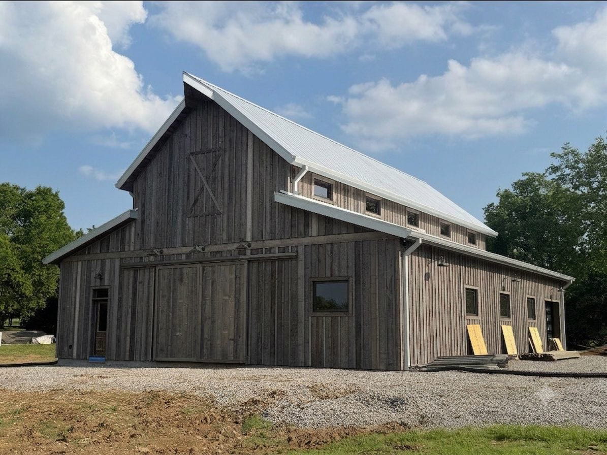 Large barn roof before cupolas were installed